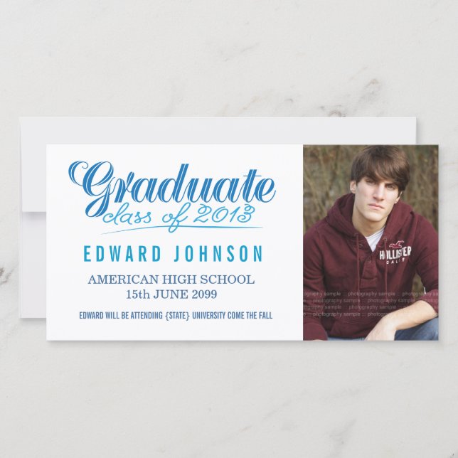 Cartão com fotos de Anúncio de Graduação Azul 2013 (Frente)