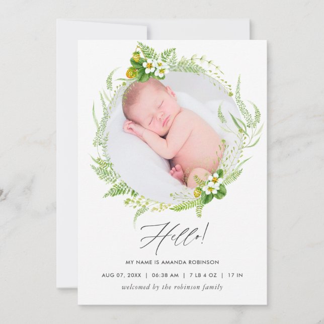 Cartão com fotos de Anúncio de Nascimento em Verde (Frente)