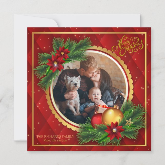 Cartão com fotos de Argyle Vermelho e Dourado (Frente)