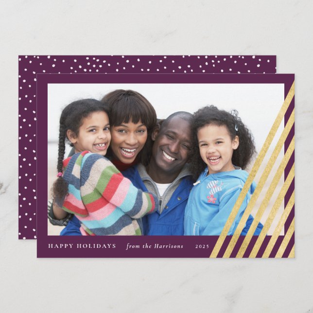 Cartão com fotos de Árvore de Natal Moderno | Roxo (Frente/Verso)