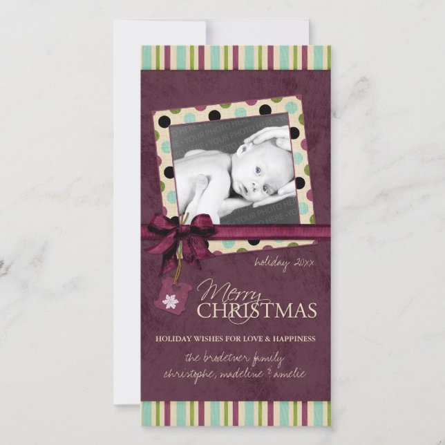 Cartão com fotos de Bolinhas de Natal Moderno (Frente)