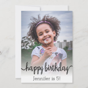 cartão com fotos de caligrafia de feliz aniversá