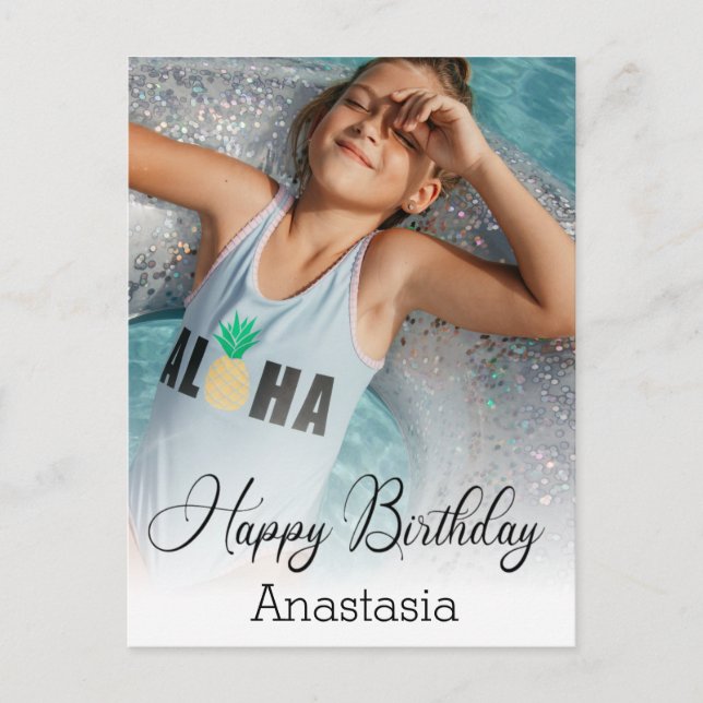 cartão com fotos de caligrafia moderna de feliz an (Frente)