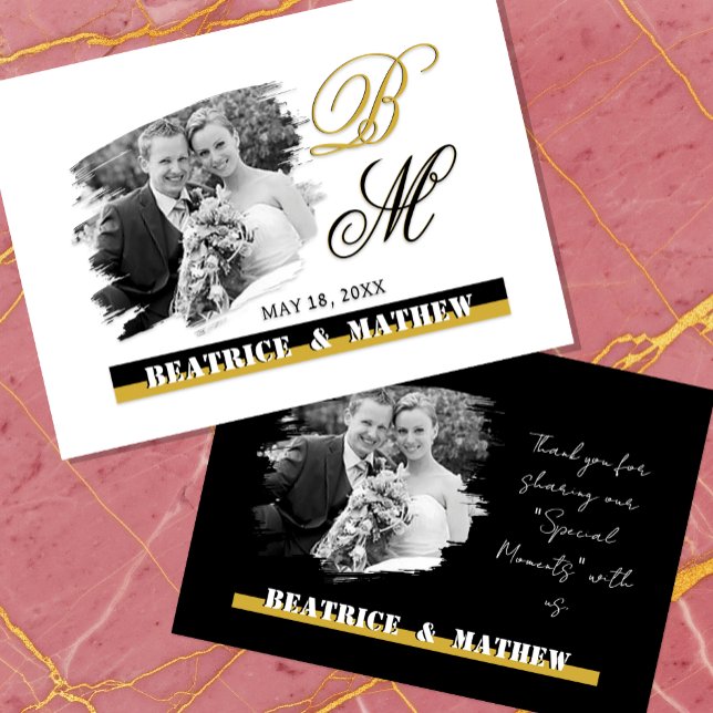 Cartão com fotos de Casamento Elegante, Cartões de (Wedding / Anniversary Thank You Card)