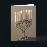 Cartão com fotos de Chanukah com Prata<br><div class="desc">Mande cumprimentos a Chanukah com uma elegante menorah prateada com velas acesas.</div>