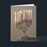 Cartão com fotos de Chanukah com Prata<br><div class="desc">Mande cumprimentos a Chanukah com uma elegante menorah prateada com velas acesas.</div>