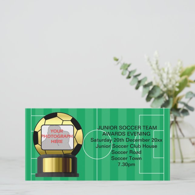 Cartão com fotos de convite para prêmio de futebol (Em pé/Frente)