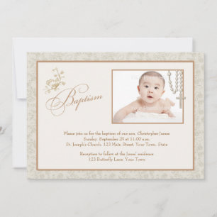 Cartão com fotos de Cream Floral Baptism