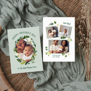 Cartão com fotos de Dia de as mães verde doce para