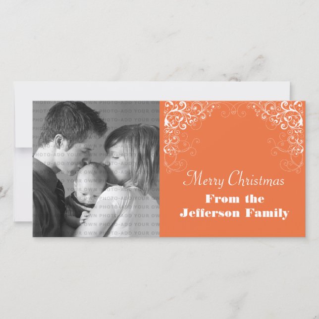 Cartão com fotos de espirais de Natal, Laranja (Frente)