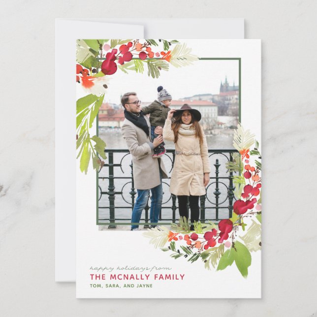 Cartão com fotos de Esquema de Berry de Watercolor (Frente)