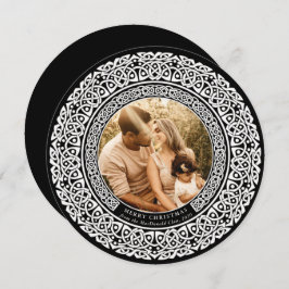 Cartão com fotos de Feriado Céltico Branco redondo