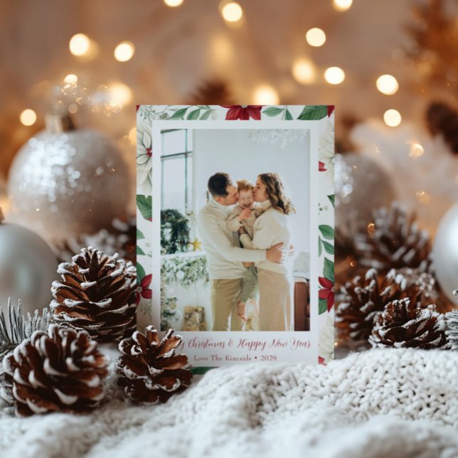 Cartão com fotos de Feriado Clássico de Pointsetta (Criador carregado)