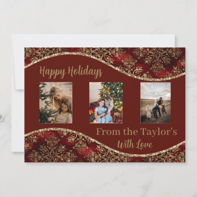 Cartão com fotos de feriado com borda vermelha Dou (Frente)