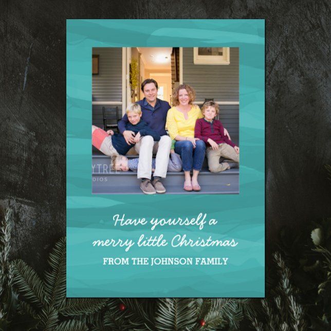 Cartão com fotos de Feriado de Aquarela Painterly  (Teal Painterly Watercolor Holiday Photo Card)