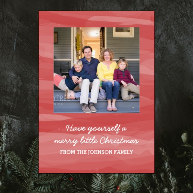 Cartão com fotos de Feriado de Aquarela Painterly  (Red Painterly Watercolor Holiday Photo Card)