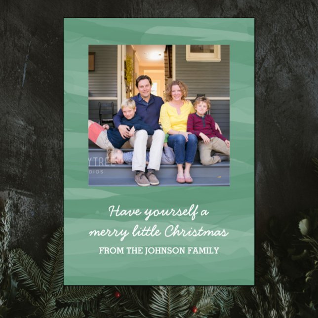 Cartão com fotos de Feriado de Aquarela Painterly  (Green Painterly Watercolor Holiday Photo Card)