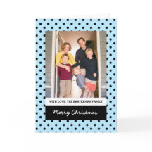 Cartão com fotos de Feriado de Bolinhas Azul Claro