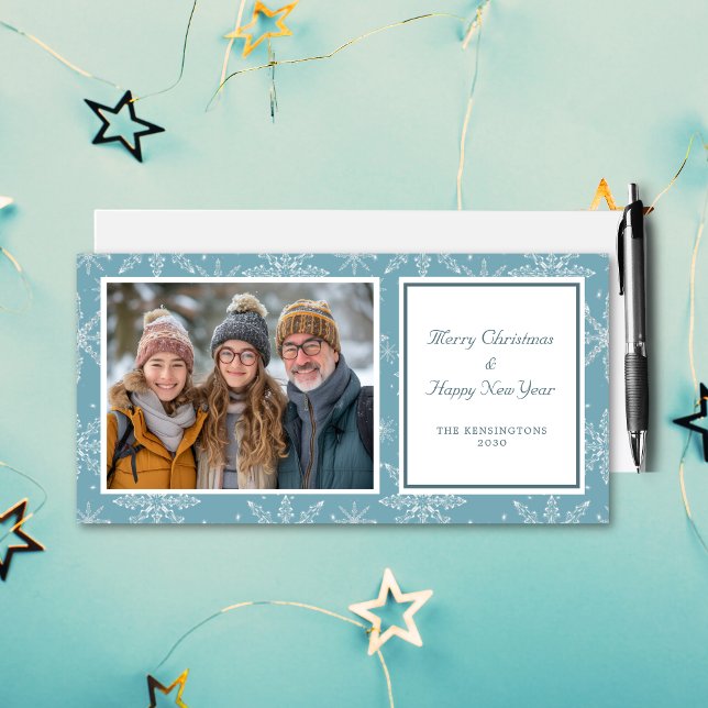 Cartão com fotos de Feriado de Neve Azul e Branco (Criador carregado)