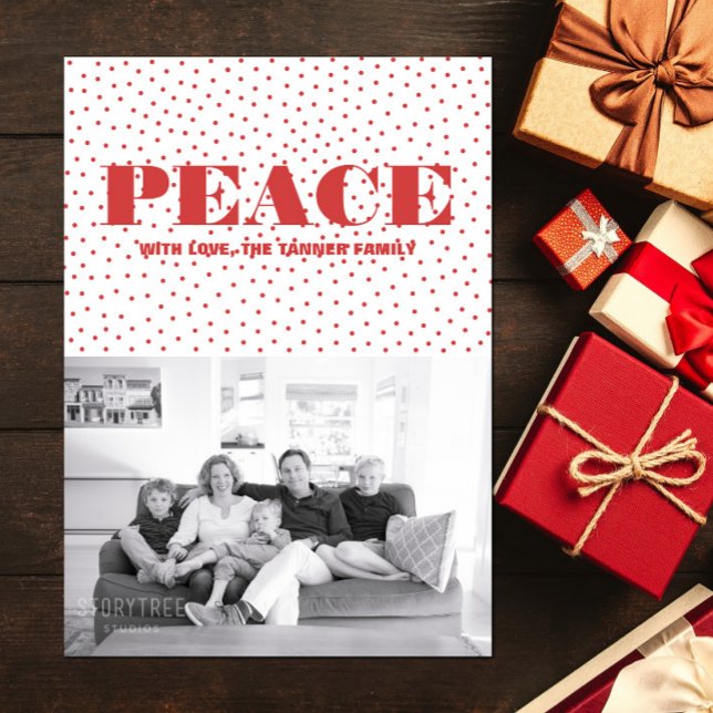 Cartão com fotos de Feriado de Paz Pontilhado | Ve (Dotted Peace Holiday Photo Card - Red)