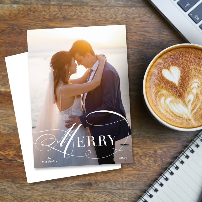 Cartão com fotos de Feriado de Script Flourado For (Criador carregado)