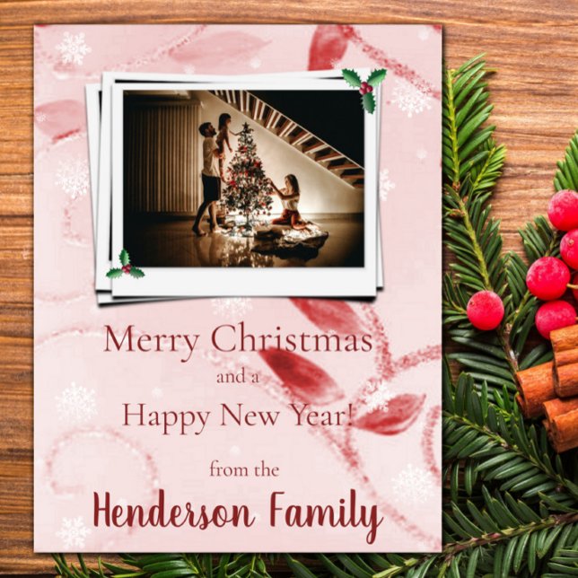 Cartão com fotos de Feriado Flat do Red Deixa (Red Leaves Flat Holiday Photo Card)