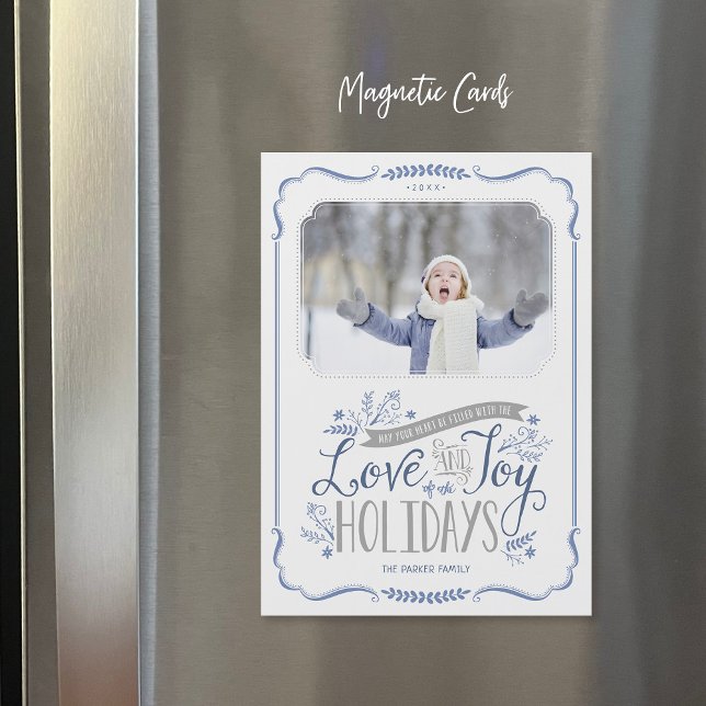 Cartão com fotos de Feriado Magnético Azul Floral  (Criador carregado)