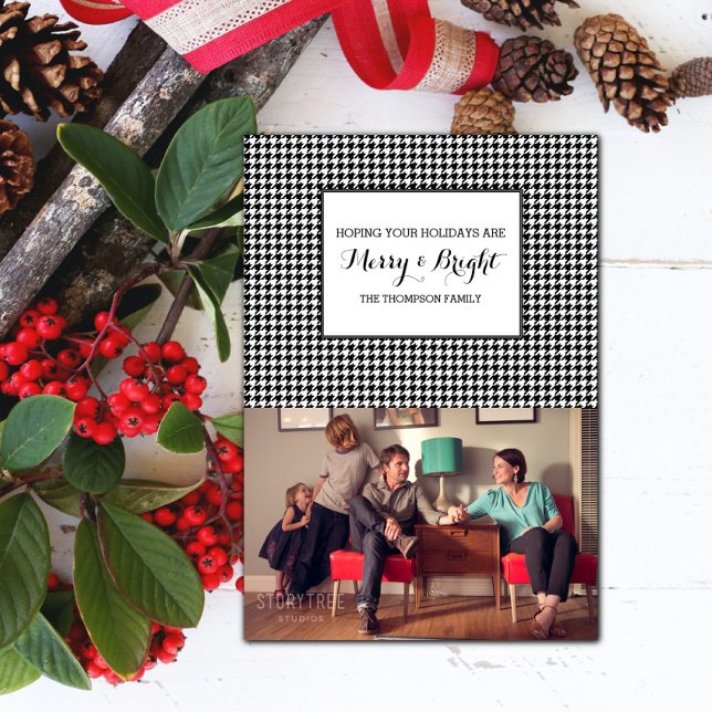 Cartão com fotos de Feriado Negro (Black Houndstooth Holiday Photo Card)