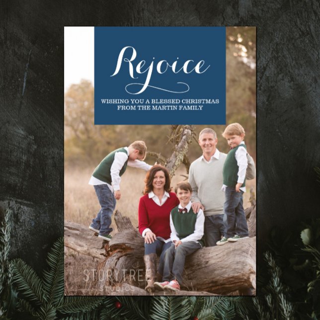 Cartão com fotos de Feriado Quadrado Elegance| Azu (Blue Elegance Squared Holiday Photo Card)