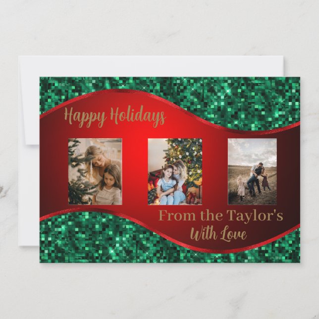 Cartão com fotos de Feriado Vermelho com Borda Ver (Frente)