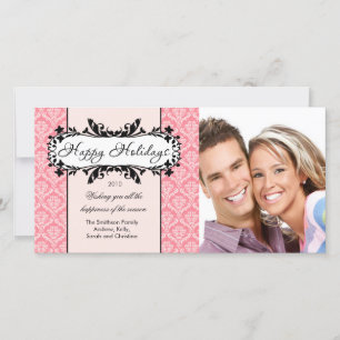 Cartão com fotos de Feriado Vintage Frame Pink Dam