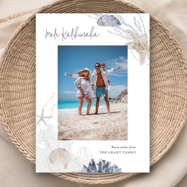 Cartão com fotos de Férias Costeiras Mele Kalikima (Mele Kalikimaka Coastal Holiday Photo Card)