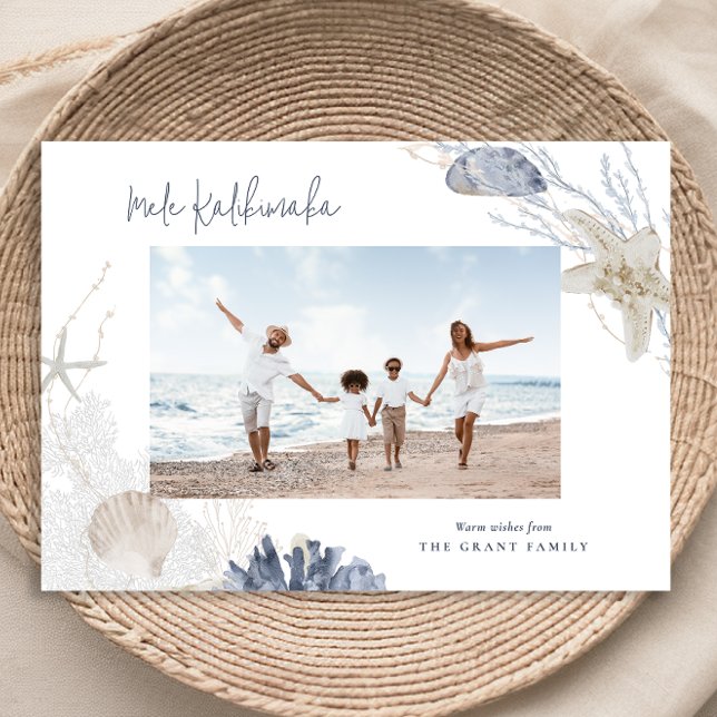 Cartão com fotos de Férias Costeiras Mele Kalikima (Mele Kalikimaka Coastal Holiday Photo Card)