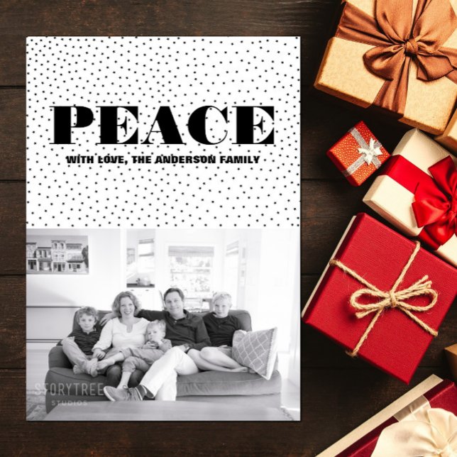 Cartão com fotos de Férias da Paz Iniciada | Preto (Starred Peace Holiday Photo Card - Black)
