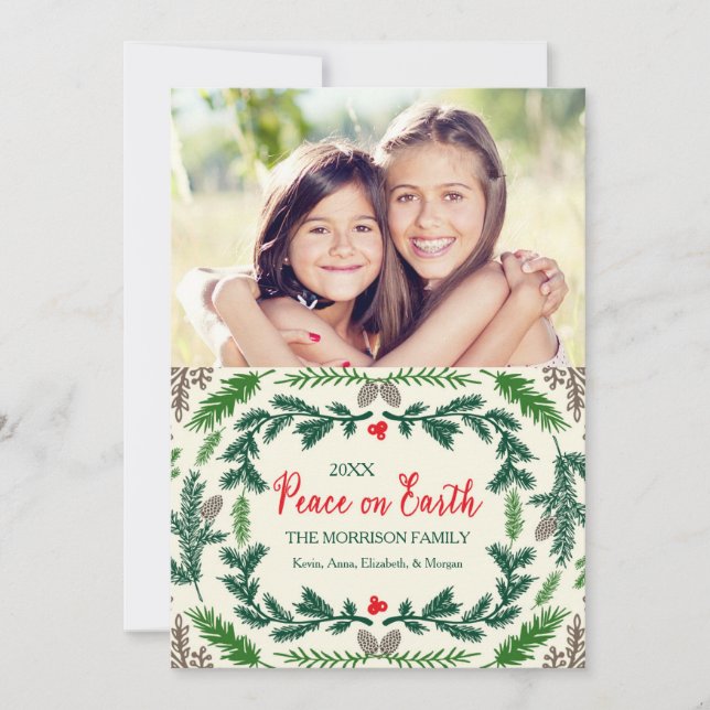 Cartão com fotos de Férias da Peace On Earth Pine  (Frente)