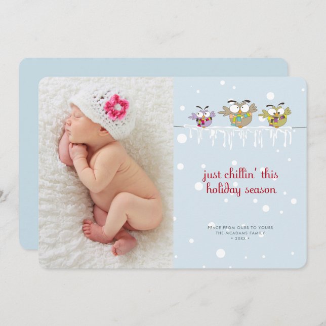 Cartão com fotos de Férias das Corujas de Natal (Frente/Verso)