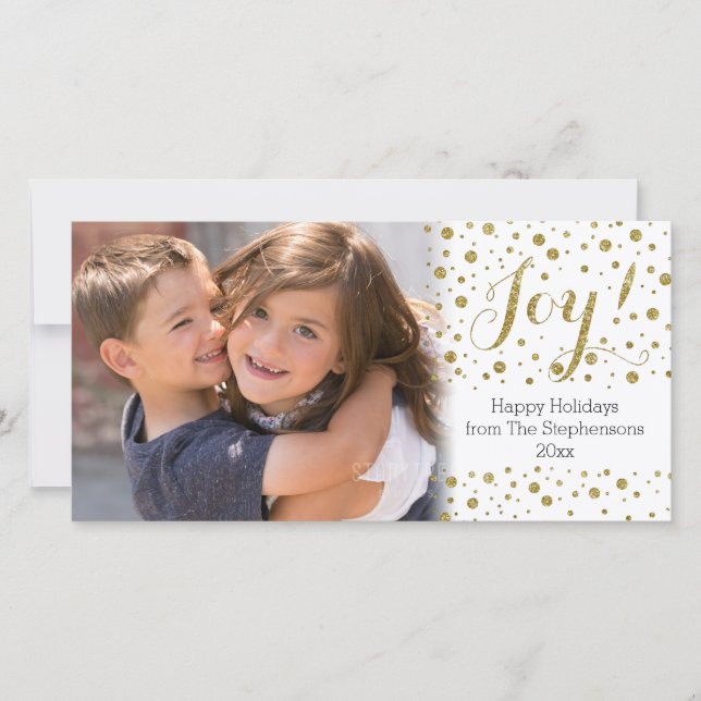 Cartão com fotos de Férias de Joy Confetti Dourado (Frente)