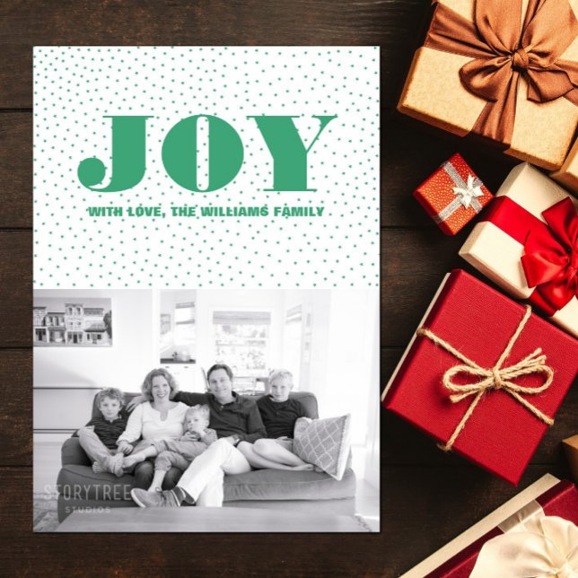 Cartão com fotos de Férias de Joy Starred | Verde (Starred Joy Holiday Photo Card - Green)