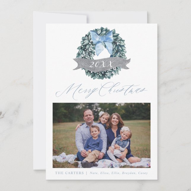Cartão com fotos de Férias de Natal Dusty Blue (Frente)