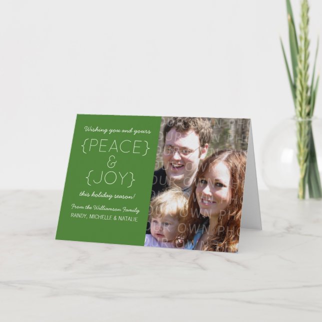 Cartão com fotos de Férias de Paz e Joy, Verde (Frente)
