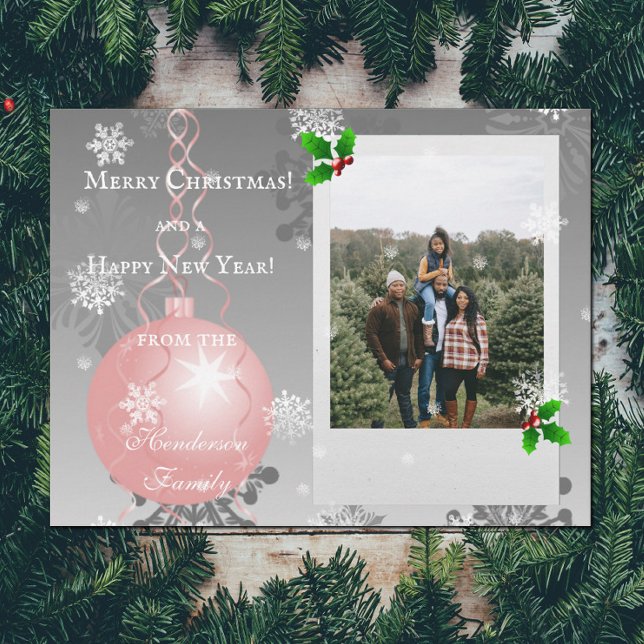 Cartão com fotos de Férias do Enfeites de natal ro (Pink Fancy Christmas Ornament Holiday Photo Card)