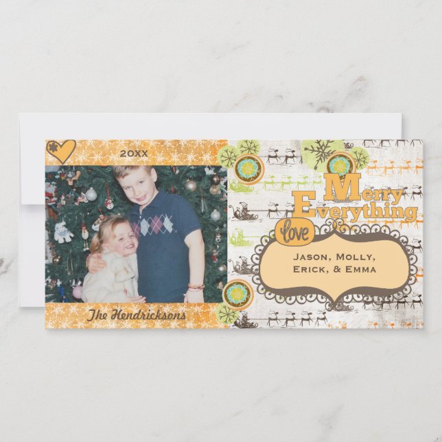 Cartão com fotos de Férias Reindeer e Snowflakes (Frente)