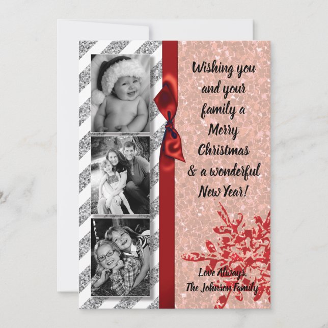 cartão com fotos de floco de neve vermelho-brilhan (Frente)