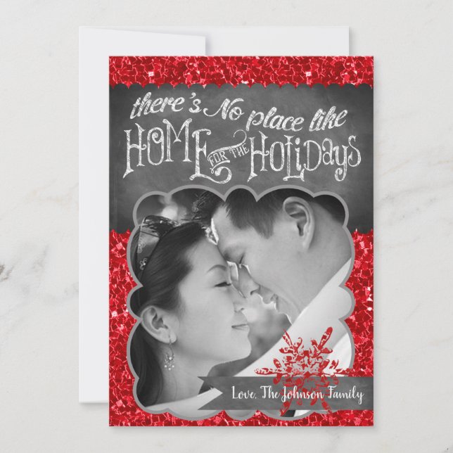 cartão com fotos de floco de neve vermelho-brilhan (Frente)