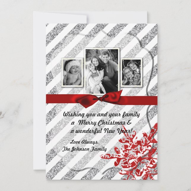 cartão com fotos de floco de neve vermelho-brilhan (Frente)