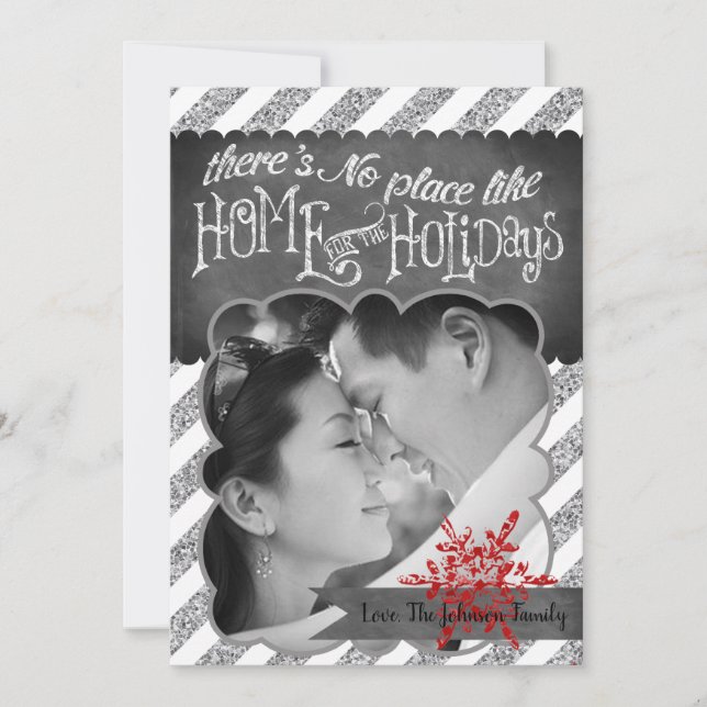 cartão com fotos de floco de neve vermelho-brilhan (Frente)