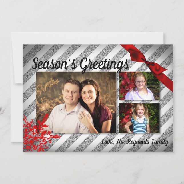 cartão com fotos de floco de neve vermelho-brilhan (Frente)