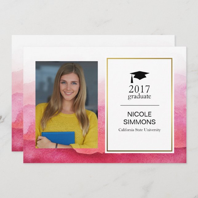 Cartão com fotos de Formando de Aquarela Rosa (Frente/Verso)