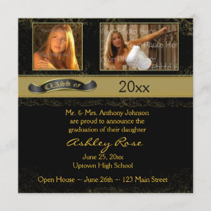 Cartão com fotos de Graduação Dourada Preto