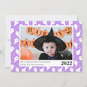 Cartão com fotos de Halloween de Fantasma Roxo